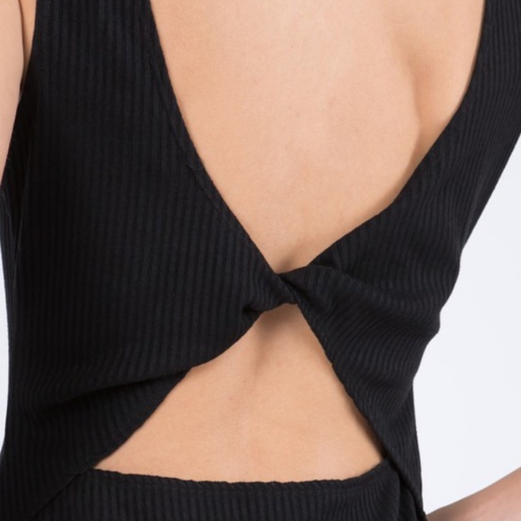 black ribbed midi dress high leg slit backless - Picture 9 of 9